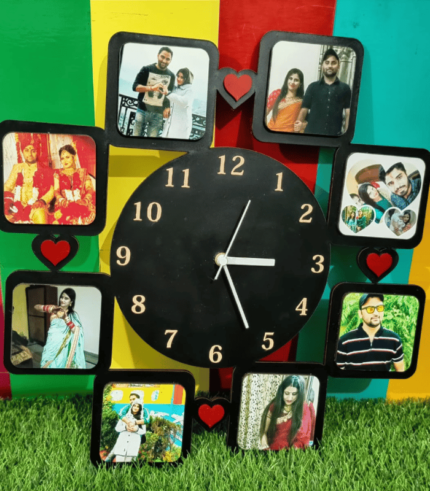 Square Frame Wall Clock with Photos