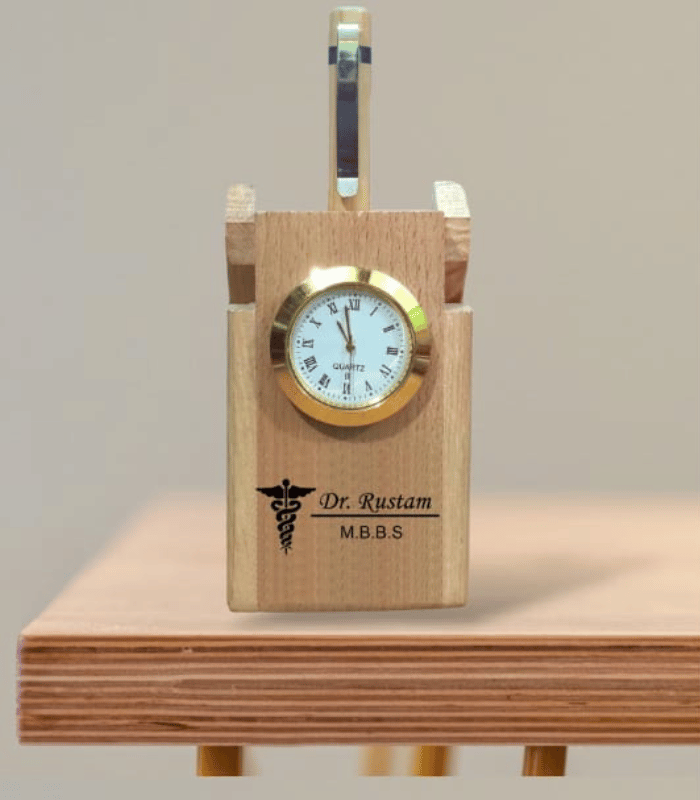 Table Pen stand with Clock - Customized Design