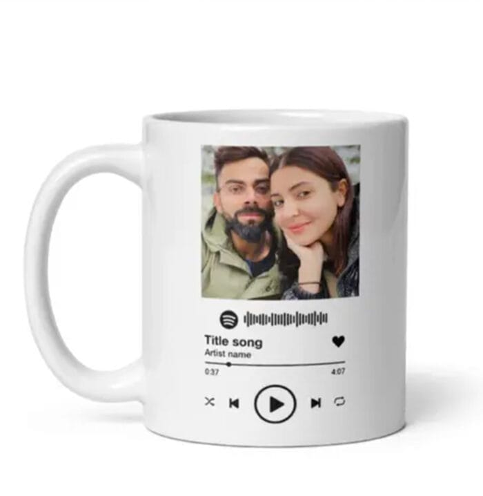 Personalized Spotify Song Printed Mug featuring a favorite song and artist, perfect for music lovers and unique gifts.