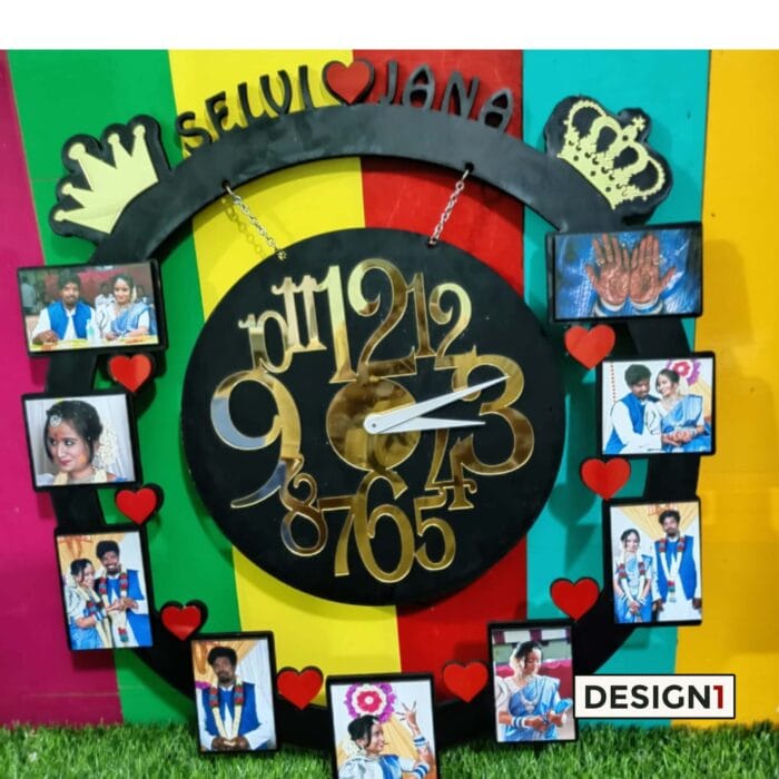 Personalized wall clock featuring custom photos, a unique and sentimental gift perfect for special occasions like birthdays, anniversaries, or housewarming.