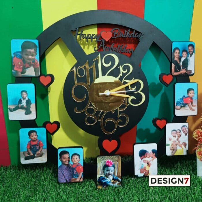 Personalized wall clock featuring custom photos, a unique and sentimental gift perfect for special occasions like birthdays, anniversaries, or housewarming.