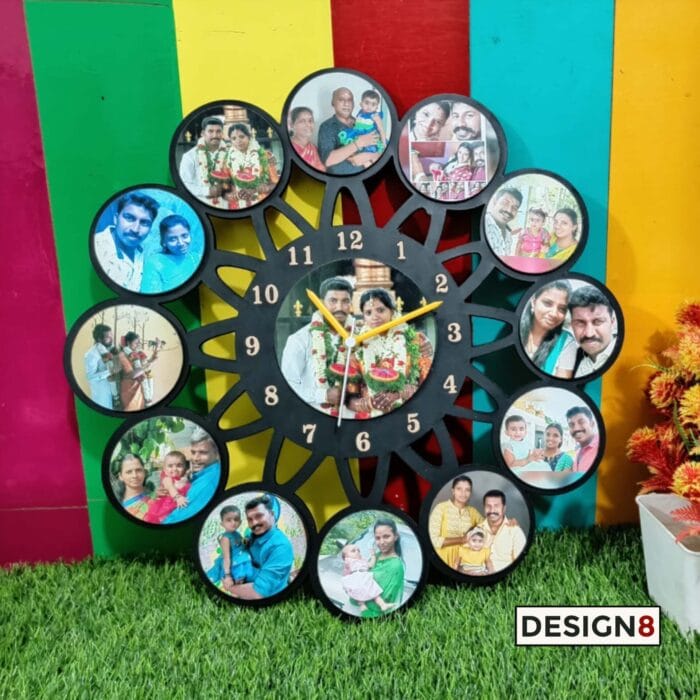 Personalized wall clock featuring custom photos, a unique and sentimental gift perfect for special occasions like birthdays, anniversaries, or housewarming.