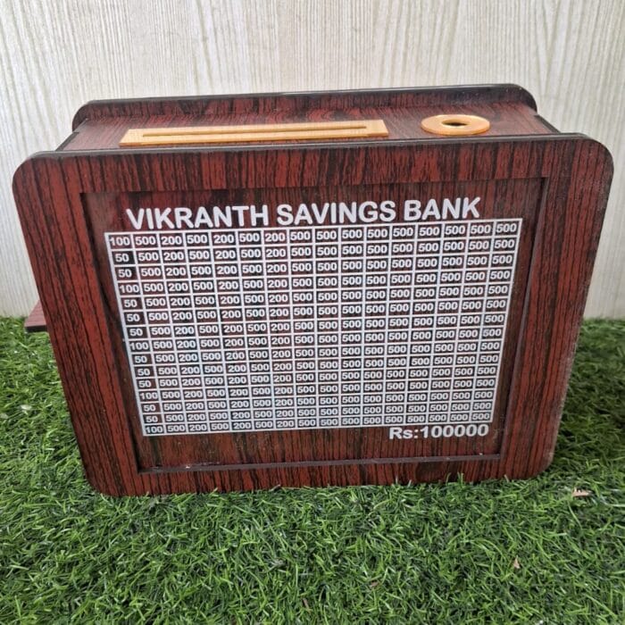 Personalized ₹1 Lakh Money Saving Box – Custom Engraved Wooden Savings Bank | Giftkadai.in