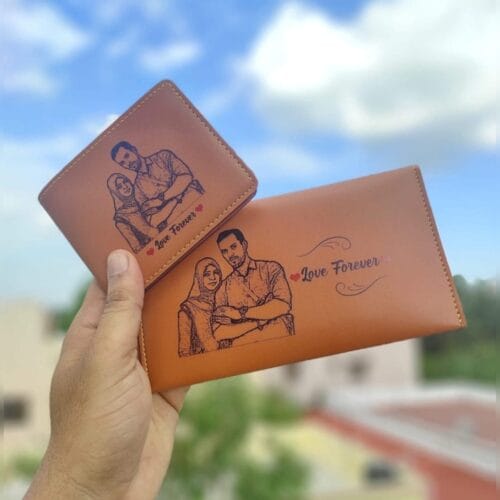 Celebrate love and togetherness with our Personalized Couple Sketch Wallet Combo, featuring a custom-engraved men’s and women’s wallet with your favorite couple sketch and names.