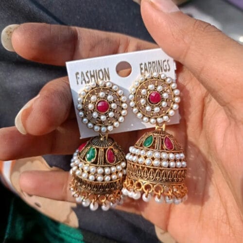 Gold-plated Jimikki earring featuring intricate jhumka design, perfect for weddings, festivals, and daily wear. Elegant and lightweight for comfortable use.