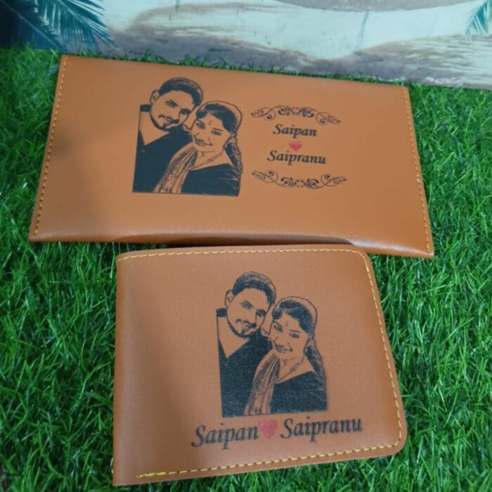 "Mother’s Day Special Personalized Wallet Combo – Men’s and Ladies’ Wallets with Custom Photo – Brown Color for Best Print Output"