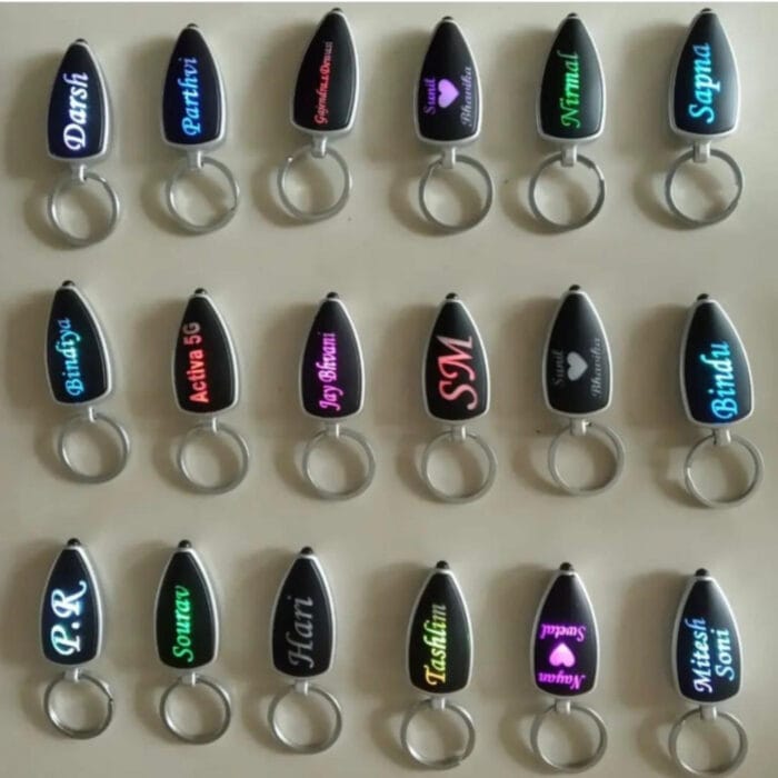 Personalized LED light keychain and pen combo with custom name engraving from GiftKadai.in