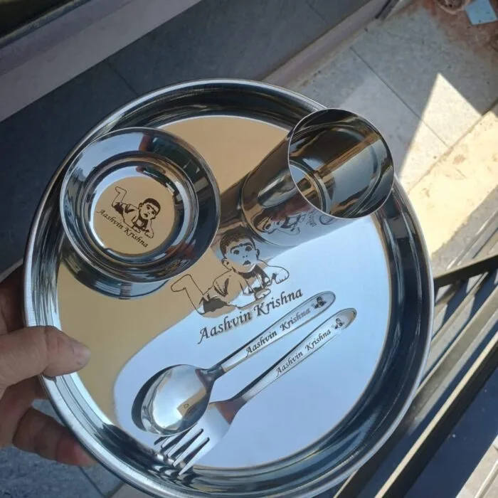 Personalized Kids Dish Set – 5-piece combo with bowl, glass, plate, fork, and spoon – custom printed with name and photo – safe for kids, BPA-free, and dishwasher safe