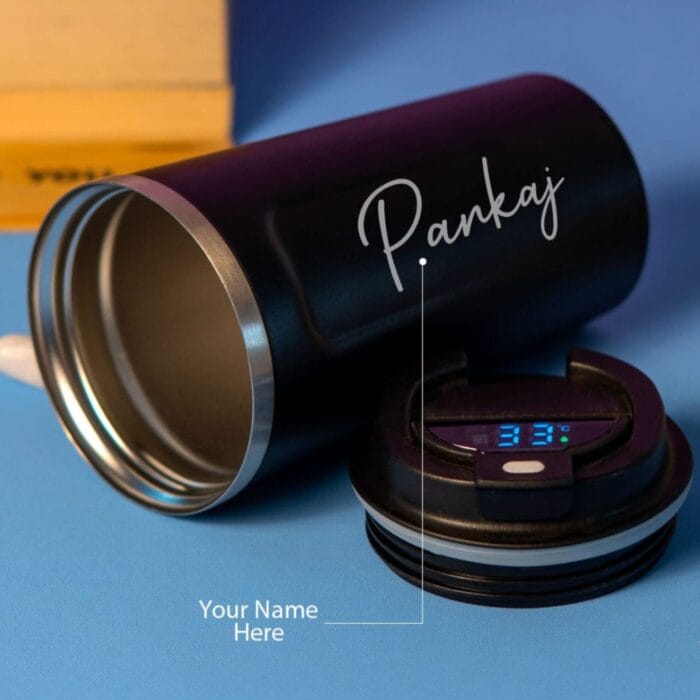 Personalized Travel Mug with Temperature Display – Custom Name Stainless Steel Mug – 400 ml Hot and Cold Beverage Mug