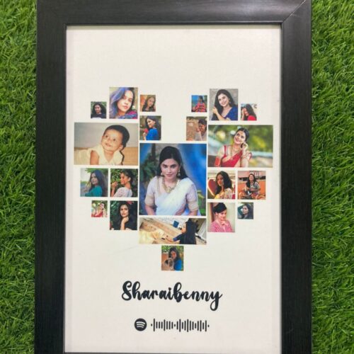 "Heart Collage Photo Frame with Spotify QR Code – Personalized Music Gift by GiftKadai.in"