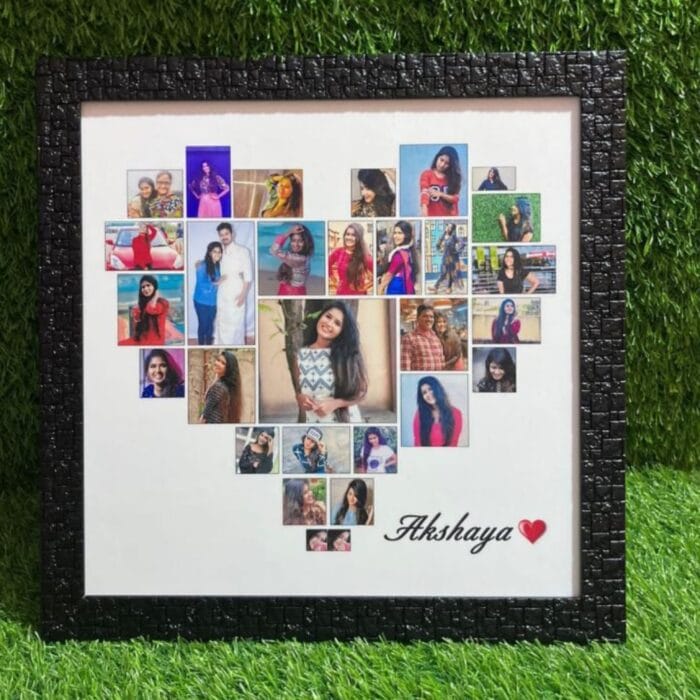 "Heart-Shaped Photo Collage in 12x12 or 15x15 inch Square Frame – Custom Gift by GiftKadai.in"