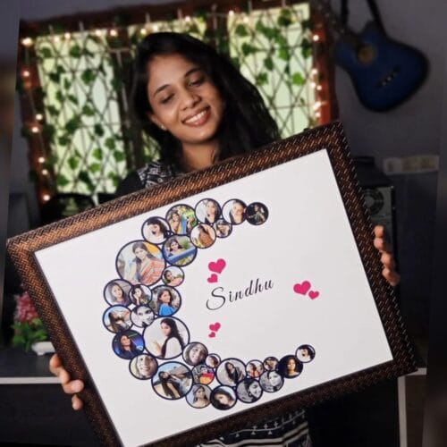 "Moon Shape Personalized Collage Frame – Custom Photo Gift by GiftKadai.in"