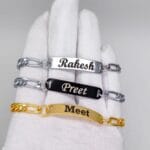 "Premium Name Bracelet in Gold, Silver, Black – Custom Engraved Jewelry by GiftKadai.in"