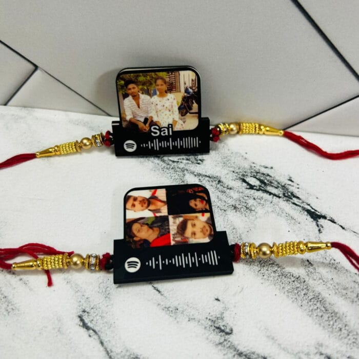 "Custom Raksha Bandhan Rakhi with Photo, Name (2–6 Letters), and Spotify Song QR – GiftKadai.in"