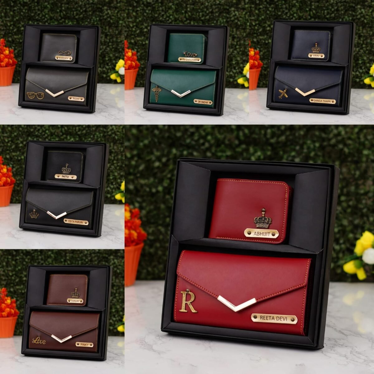 Personalised Couple Wallet with custom name, color and charm design – gift for couples, anniversaries, weddings and Valentine’s Day