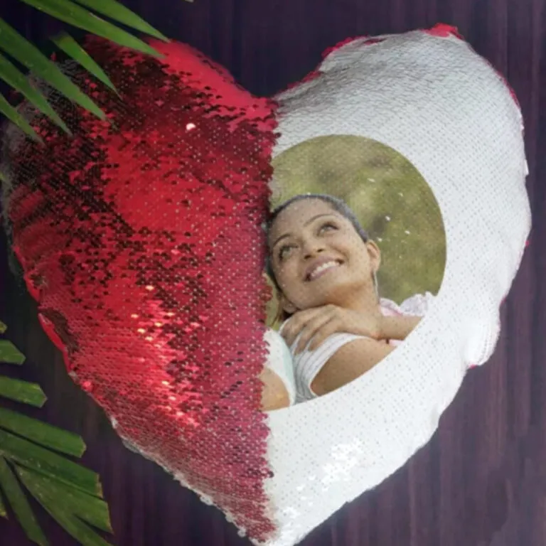 Heart shaped personalised magic pillow with photo
