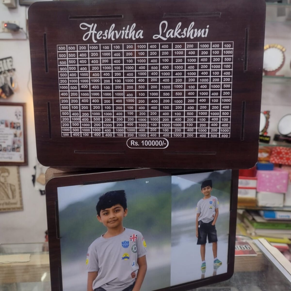 Exclusive wooden money saving box with photo personalised gift