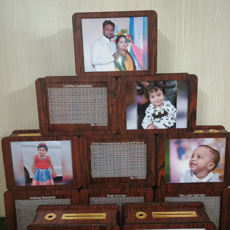 Personalised wooden money saving box with photo gift