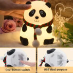 Silicone panda LED night light for kids bedroom and nursery decor