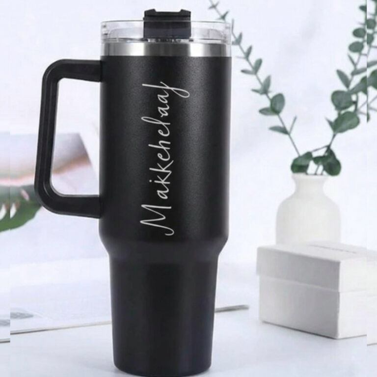 Handled tumbler with name personalised travel mug with handle