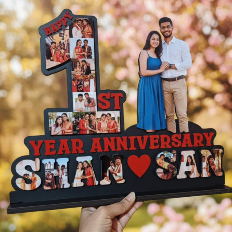 Personalised anniversary number photo frame with collage and couple names