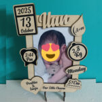 Personalised baby birth details frame with photo and notes