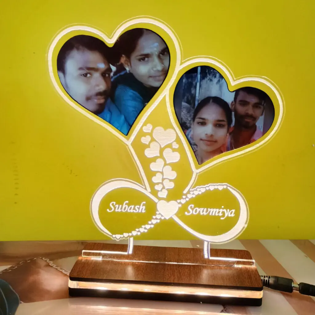 Personalised couple LED frame with names and photos
