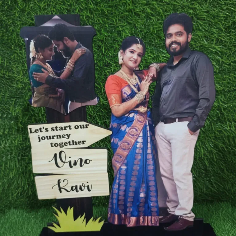 Personalised Couple Stand Frame with custom photo cut-out and couple names
