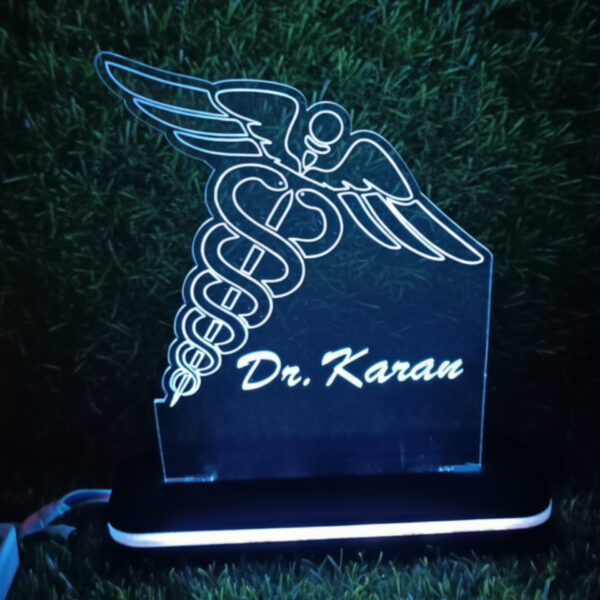 Doctor LED name frame personalised for clinic desk