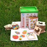 Wooden craft activity kit for kids with stencil shapes and painting boards