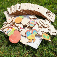Wooden craft activity kit for kids with stencil shapes and painting boards