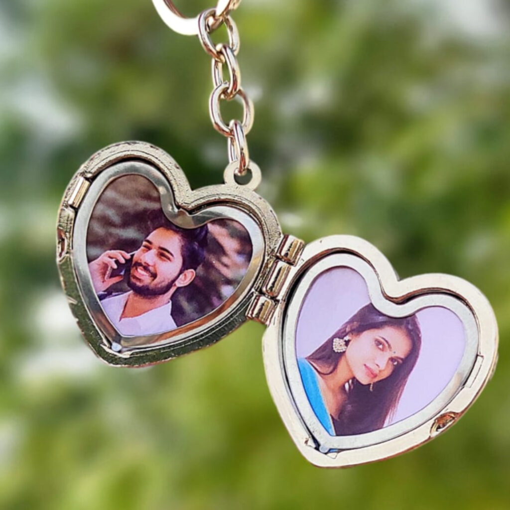 Personalised heart photo keychain with two photos custom gift