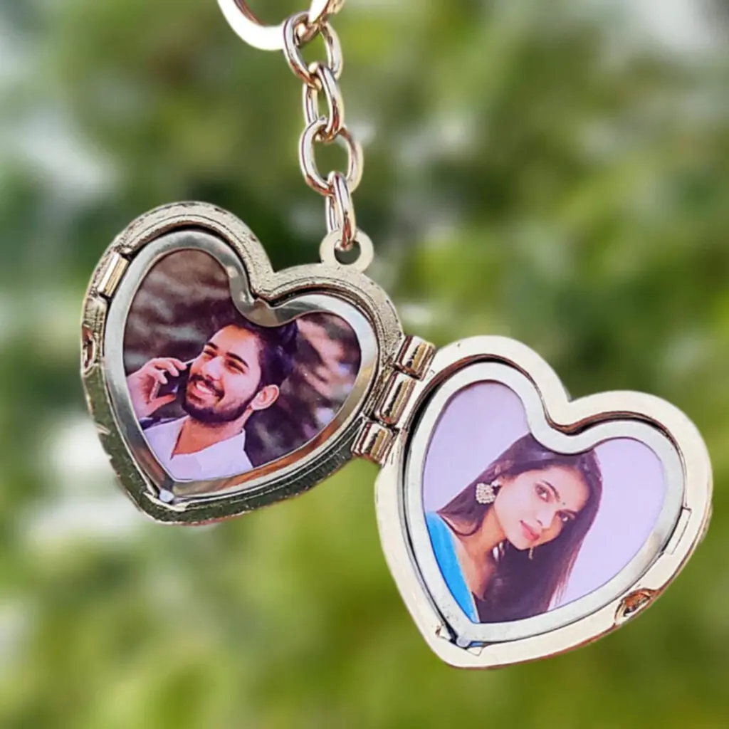 Personalised heart photo keychain with two photos custom gift