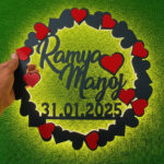 Personalised MDF couple name LED frame with heart design and date