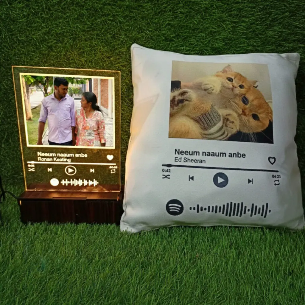 Personalised Spotify frame and pillow combo with photo and song