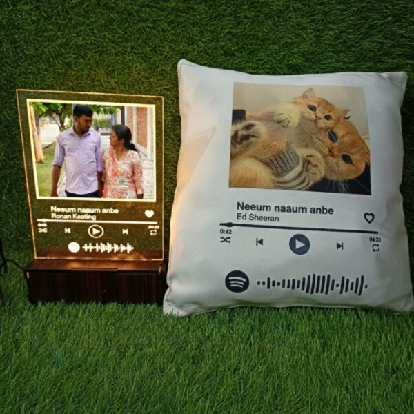Personalised Spotify frame and pillow combo with photo and song